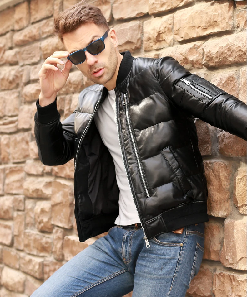 Taliansko módne pánske originálne ovčej kože kačica dole kabát muž zime krátke motocykel bunda čierna plus veľká veľkosť 5xl