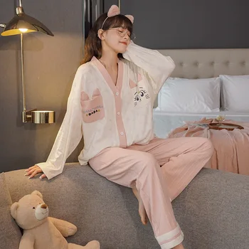 Jeseň/Zima Pyžamo 2 Kusy Sada pre Ženy tvaru Plavky kórejské oblečenie pre voľný čas Bavlna Sleepwear Iny Pyžamo Klasický Odev