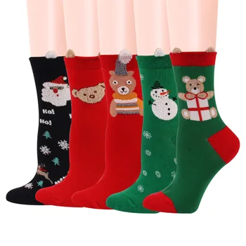 Nové Plyšové Ucho Vianočné Ponožky Roztomilý Snowflake Elk Vianočné dámske Bavlnené Ponožky 12 Párov