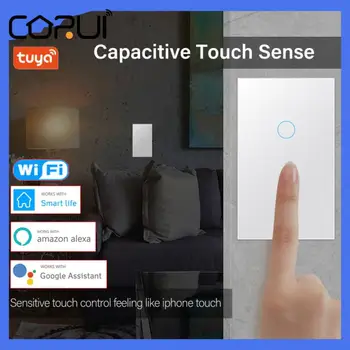 CORUI Tuya WiFi Bezdrôtové Diaľkové vypínač Ovládanie Hlasom Dotykový Snímač s LED Svetlo Prepínače Inteligentný Život Doma Alexa Google Alice
