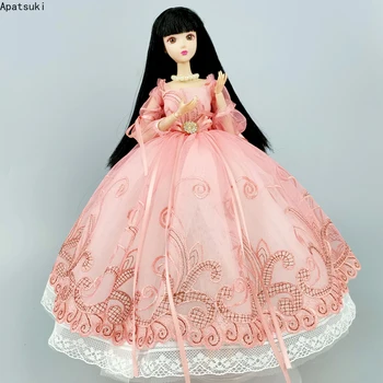 Ružová Ručné Princezná Svadobné Šaty Pre Bábiku Barbie Oblečenie, Oblečenie 1/6 Bábiky, Príslušenstvo Lístkového Rukáv Bowknot Party Šaty Hračka