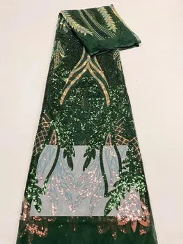 Móda Zelená Afriky Tylu Čipky Textílie Flitrami Výšivky francúzsky Lesklé, Čisté Čipky Textílie High-end Mesh Materiál Pre Nigéria strany