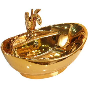Európska Keramické Zlatá Farba Umývadlo Zlaté Umývadlo, Kúpeľňa Pultu Šampón Drezy Hotel Ceramic Art Povodí Plavidla, Umývadlo