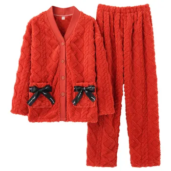 V Zime Teplý Flanel Ženy Sleepwear Roztomilé Dievčenské Pyžamo Módne Pajama Nastaviť Coral Fleece Pijamas Mujer Oblečenie Pre Voľný Čas