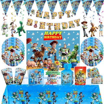 Toy Story Tému Dekorácie Jednorázový Riad Papier Pohár Doska Balón Pozadie Baby Sprcha Deti Narodeninovej Party Dodávky