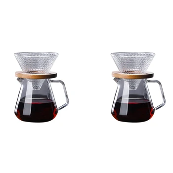 2X V60 Zalejeme Karafa Odkvapkávaniu Kávy Banku 500 ml Sklo Rozsah Čaj Maker Kávu, rýchlovarná Kanvica Brewer Barista Percolator Vymazať Filter