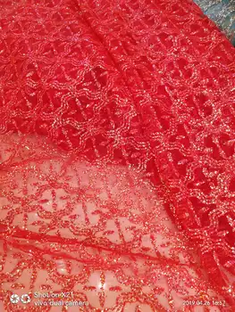 Nový dizajn lepené lesk oka materiálu 2019 vysokej kvality afriky čipky textílie svadobné dekorácie SU-J06109