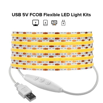 FCOB LED Svetelné Pásy USB 320 Led 8mm PCB Vysokou Hustotou 4000 K Prírode Biela FOB COB Led Svetlá RA90 Pružné, Lineárne Stmievateľné DC5V