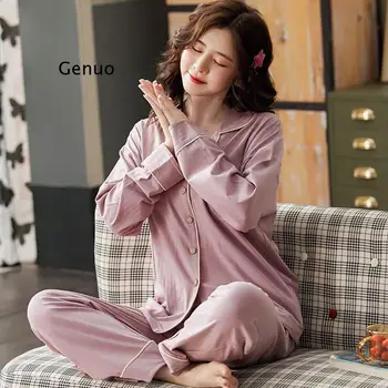 Zimné Ženy Pohodlné Pyžamo Dlhý Rukáv Hrubé Voľné Sleepwear Kvalitnú Módu Bavlna Domov Nosiť Ženy, Horúce Predaj Pyžamá