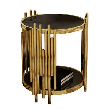 Obývacia izba moderné kolo skla top konferenčný stolík gauč zadnej strane tabuľky rohu tabuľky s zlata z nehrdzavejúcej ocele rámovanie nábytku