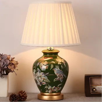 Čínske vidiecke zelený kvet&bird keramické Stolové Lampy, tradičné Stmievač/Dotykový spínač textílie E27 LED lampy, nočné&foyer MF046