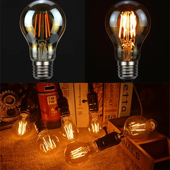 4PCS/Veľa ST64 A60 LED 6W 8W Zlaté Vlákna Žiarovky E27 Svetelný 220V Vintage Ampoule Vintage Edison Lampa Retro Zlato Sklo Vzhľad