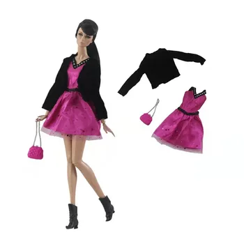 Elegantný Čierny Kabát Sequin bez Rukávov Šaty 1/6 BJD Oblečenie pre Barbie Doll Oblečenie Set Oblečenia Party Šaty 11.5