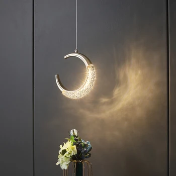 Led Spálňa Mesiac Akryl Zlatý Prívesok Svetlo Imitácia Crystal Posteli Luxusné Jednu Hlavu Teplé Romantický Malé Závesné Lampy