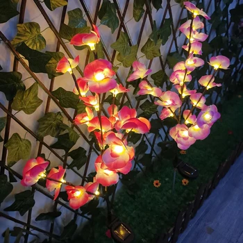 Solárne Phalaenopsis Svetlo 20 LED Umelý Kvet Lampy, Svetelné Vonkajšie Krajiny Dekorácie na Záhradu, Nádvorie Trávnik