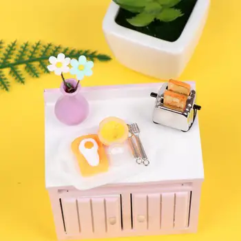 1Set domček pre bábiky Simulácia Mini Kuchyňa Scény Jedlo Dekorácie Raňajky Predstierať, že Hrať Mlieko Vajcia Model Chlieb Stroj S Toast