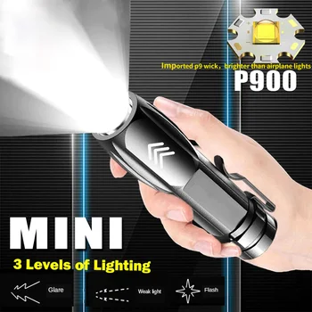 Nabíjateľná Mini P900 LED Baterka 3 Režime Prenosný Taktická Baterka Vstavané 1200mAH Batériu Nočný Rybolov Svetlo, Pochodeň