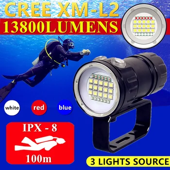 15*CREE XM-L2 Profesionálne LED Potápačská Baterka Potápanie Nepremokavé Taktické Pochodeň Výkonné Svietidlo pod vodou 100m Ponoriť Vyplniť Svetla