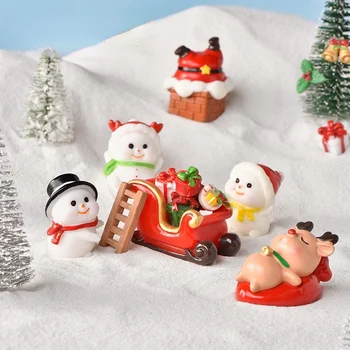 Cartoon Bábika Vianočné Elk Santa Claus Mini Domček Pre Bábiky Miniatúrne Snehu Scény Figúrka Domček Pre Bábiky Miniatúry Hračka Darček
