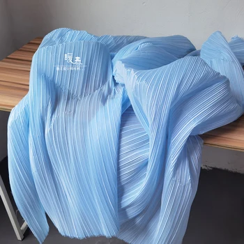 Skladaný Textílie Svetlo Modrá Miyake Záhyby DIY Patchwork Umenie Maľba Svadobné Party Dekor Sukne, Šaty Šaty Návrhára Textílie