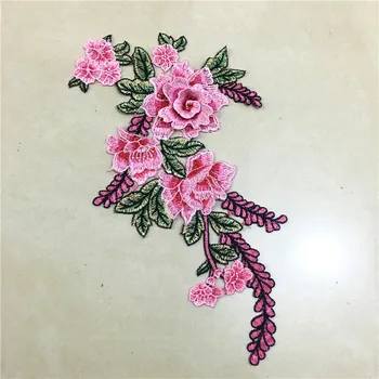 1pc Výšivky 3D Ružové Kvety Golier, Čipka Polyester Textílie Plavidlá ,HOBBY Ručné Farebné Obojky Čipky Materiál na Šitie Záplaty