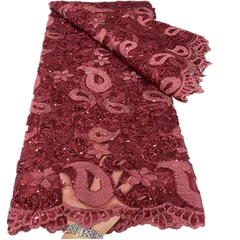 Kvalitné červené Výšivky Flitrami Textílie Afriky francúzskej Čipky a Tylu Tkaniny Pre Šitie Šiat FDC101
