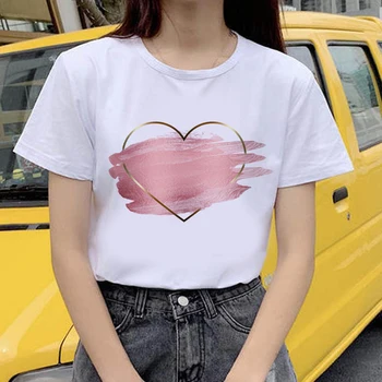 2020 Lete Ženy T-shirt srdce téma Vytlačené Tshirts Bežné Topy Tee Harajuku 90. rokov Vintage Biele tričko Ženské Oblečenie